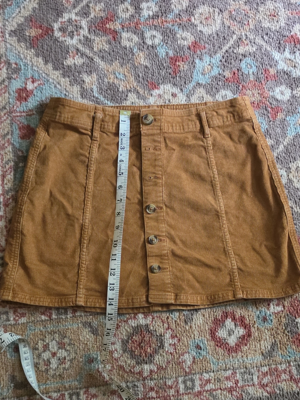 American Eagle Button-Front Womens Juniors Corduroy Mini Skirt in Camel Size 8